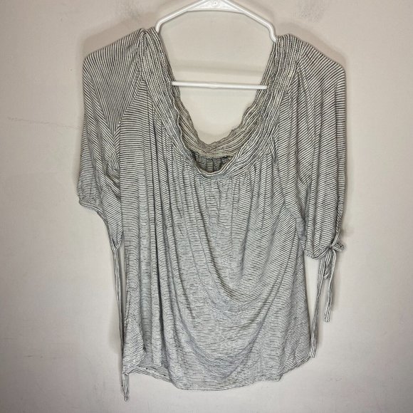 Knox Rose Women XL Striped Peasant Top Blouse Off Shoulder Tie Short Sleeve Boho - Picture 1 of 10